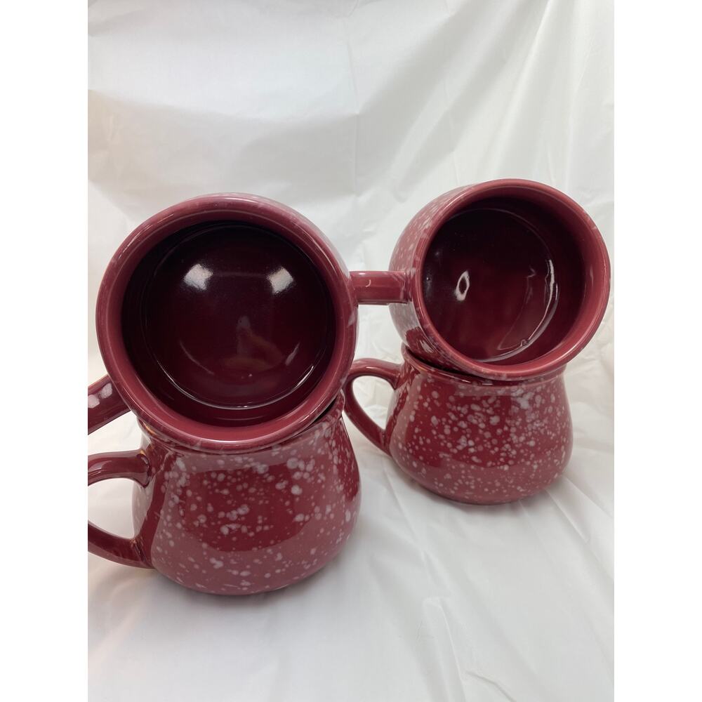 Vintage Berry Red Speckled Pottery Coffee Mugs 4" Width Set of 4 - Picture 3 of 6